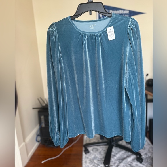 NWT Loft Outlet velvet blue blouse / long sleeve top / small - Picture 1 of 5